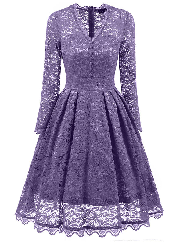 Purple Fashion Lace Trim Patchwork Dress