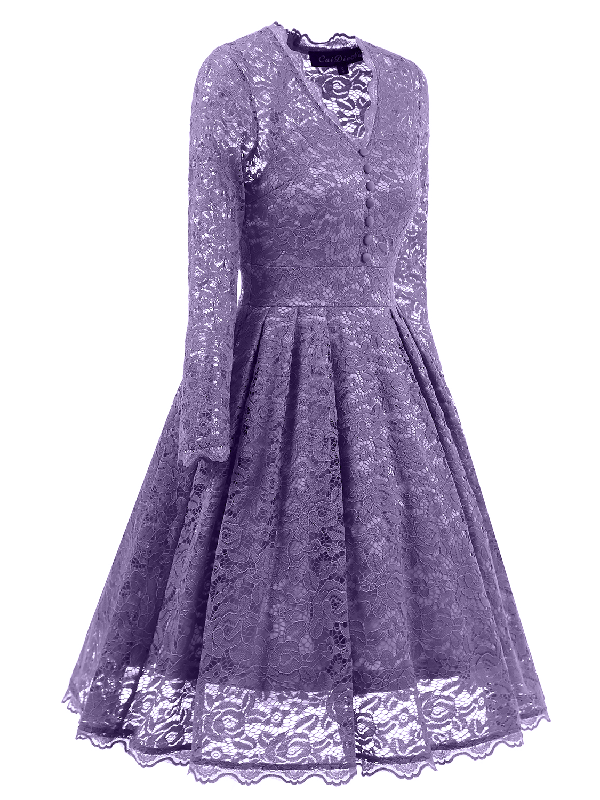 Purple Fashion Lace Trim Patchwork Dress