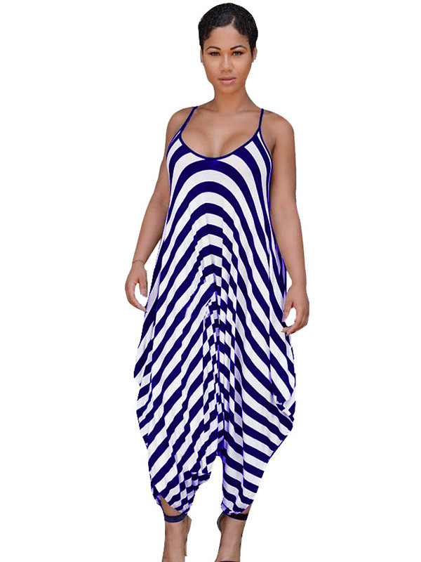 Purple Qmilch Striped Loose Jumpsuits