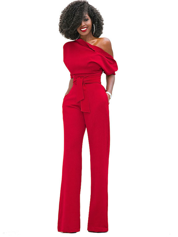 Red Euramerican Navy Knitting Jumpsuits