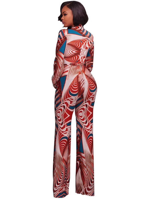 Red Euramerican Printed One-piece Jumpsuits