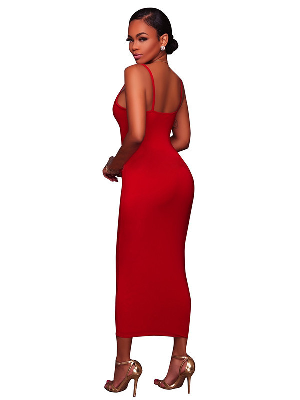 Red Euramerican Sleeveless Sheath Mid Dress  