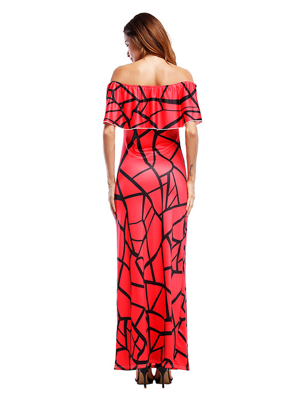 Red Falbala Design Ankle Length Maxi Dress