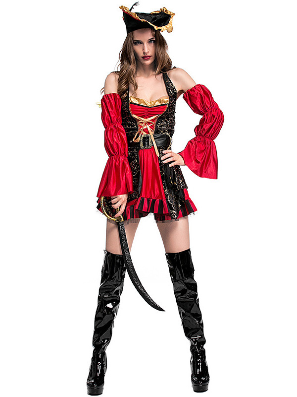 Red M-XL Cosplay Pirate Costume Dress