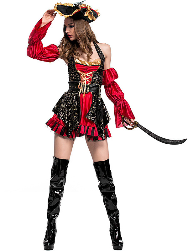 Red M-XL Cosplay Pirate Costume Dress