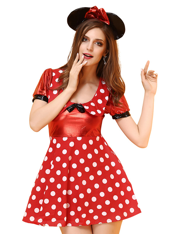 Red One Size Lovely White Flowers Mickey Costume