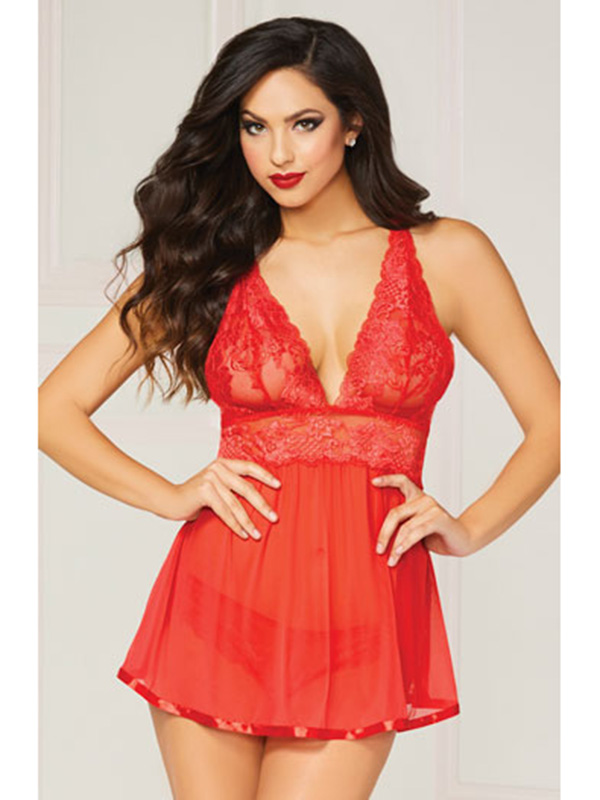 Red One Size Sexy Lace Babydoll Lingerie