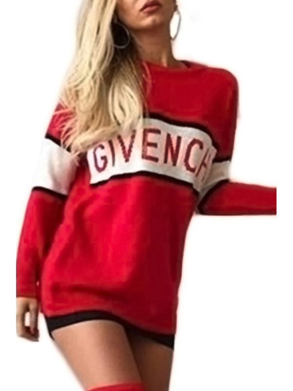 Red Round Neck Letter Patchwork Casual Dress 