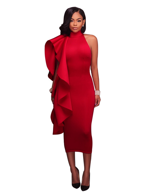 Red S-XXL Back Zipper Maxi Dress