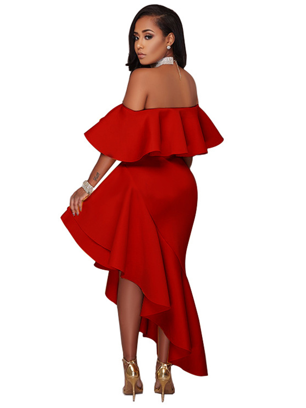 Red S-XXL Sexy Bateau Neck Maxi Dress
