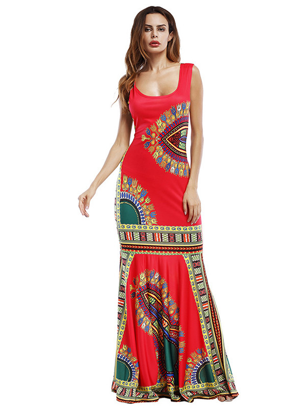 Red Trendy Spaghetti Strap Sleeveless Printed Dress