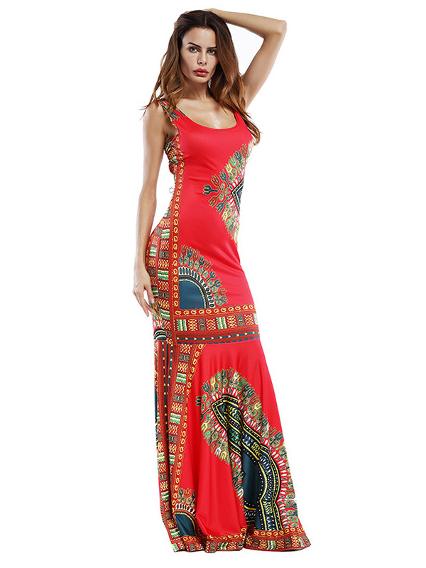 Red Trendy Spaghetti Strap Sleeveless Printed Dress