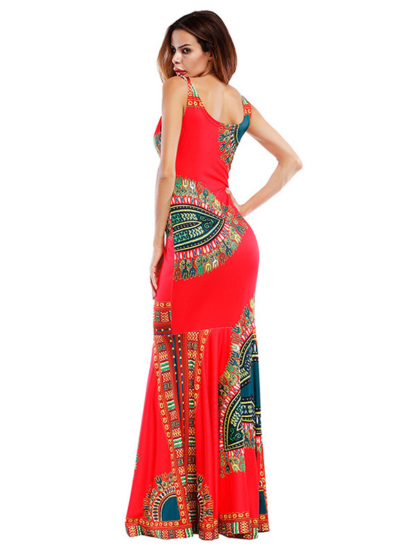 Red Trendy Spaghetti Strap Sleeveless Printed Dress