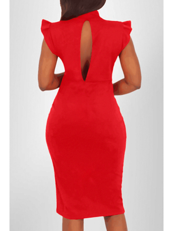 Red Turtleneck Tank Sleeveless Falbala Dress