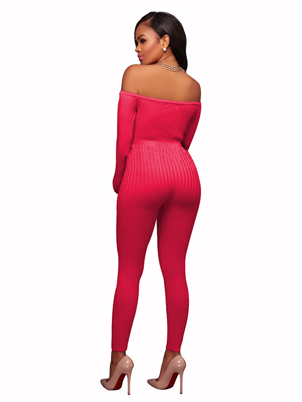 Rose Stylish Dew Shoulder  One-piece Jumpsuits