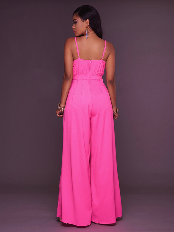 Rose V Neck Backless One-piece Jumpsuits