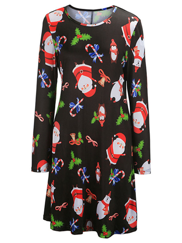Round Neck Long Sleeves Christmas Dress