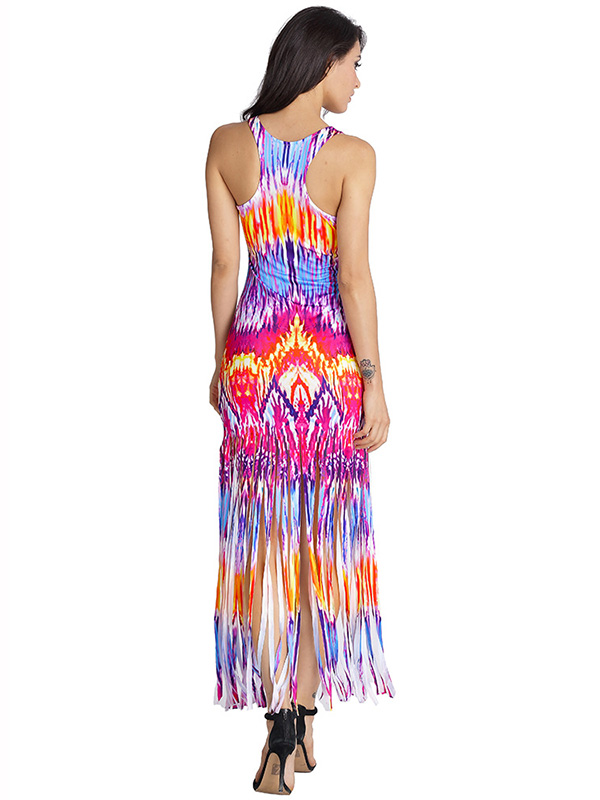 Round Neck Tassel Ankle Length Maxi Dress 