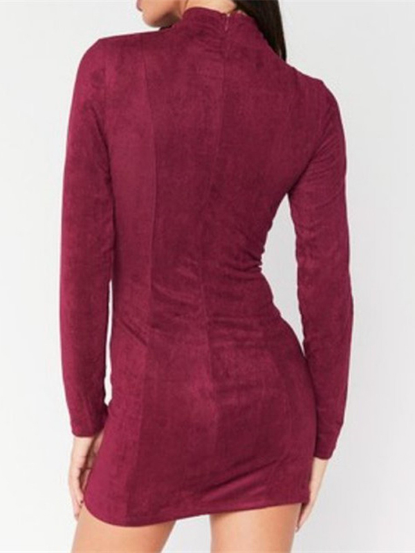 Sexy  Lace-up Hollow-out Wine Red Velvet Mini Dress 