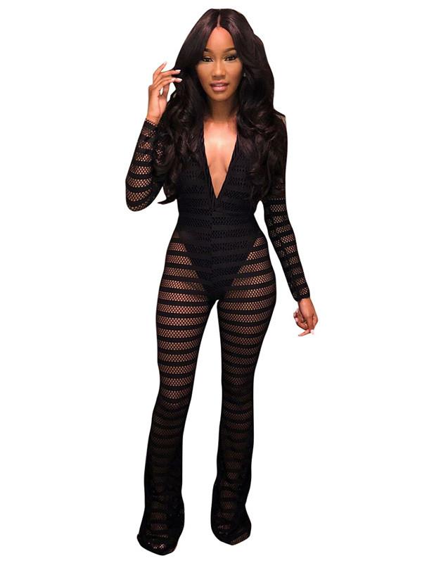Sexy Deep V Neck See-Through Jumpsuits 
