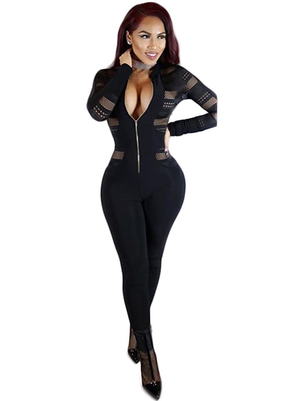 Sexy Gauze Patchwork Polyester Jumpsuits 