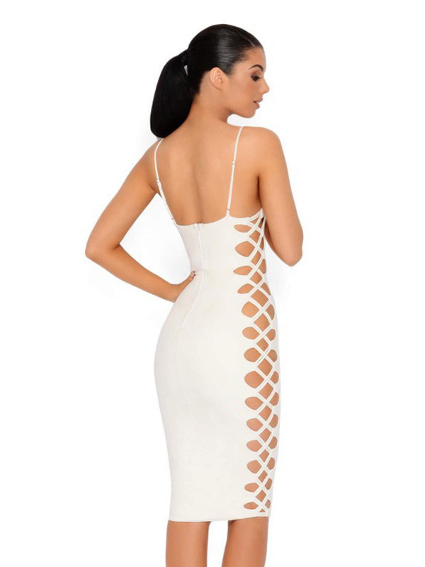 Sexy Hollow-out White Knee Length Midi Dress