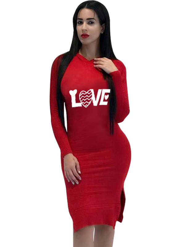 Sexy Hooded Collar Letters Printed Casual Dress