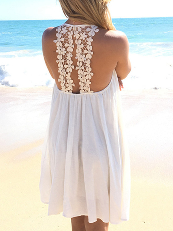 Sexy Round Neck Backless Chiffon Casual Dress