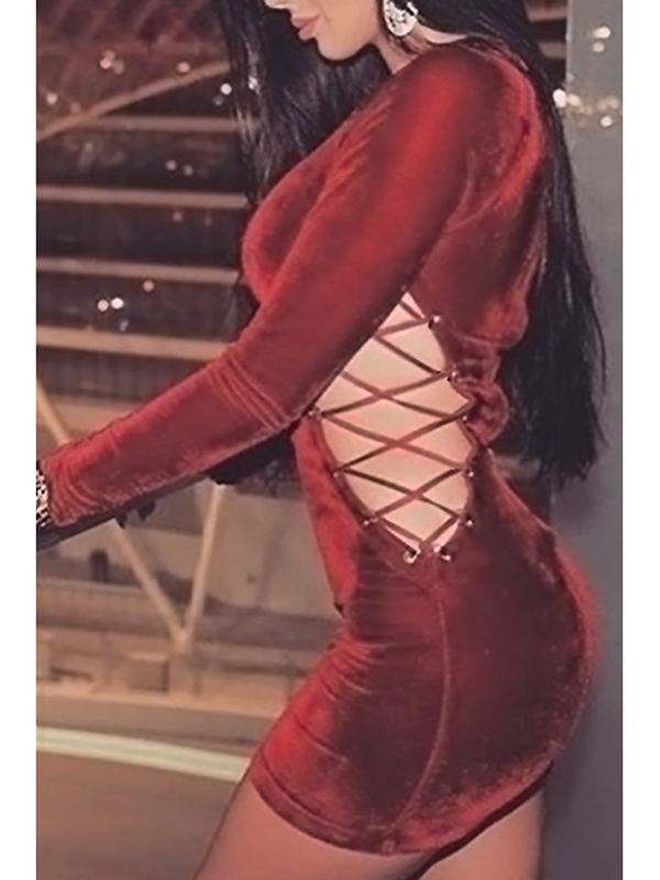 Sexy Round Neck Lace-up Hollow-out Bodycon Dress  