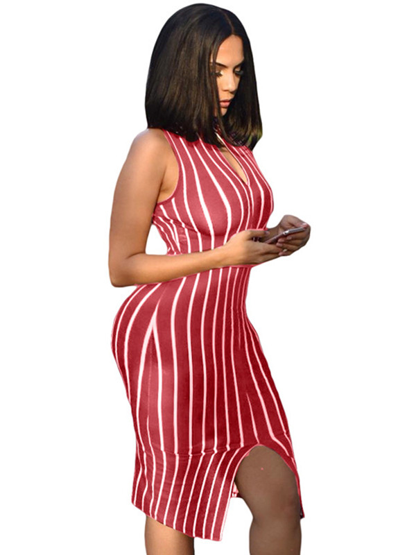 Sexy Round Neck Striped Knee Length Dress