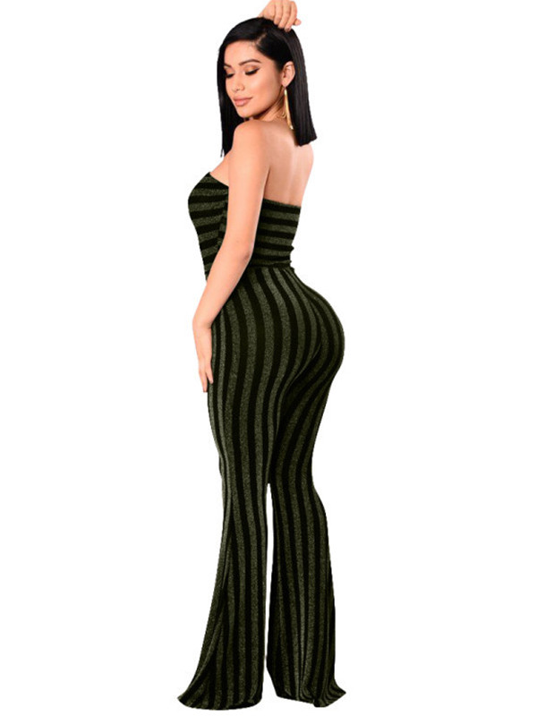 Sexy Strapless Striped Black One-piece Jumpsuits 