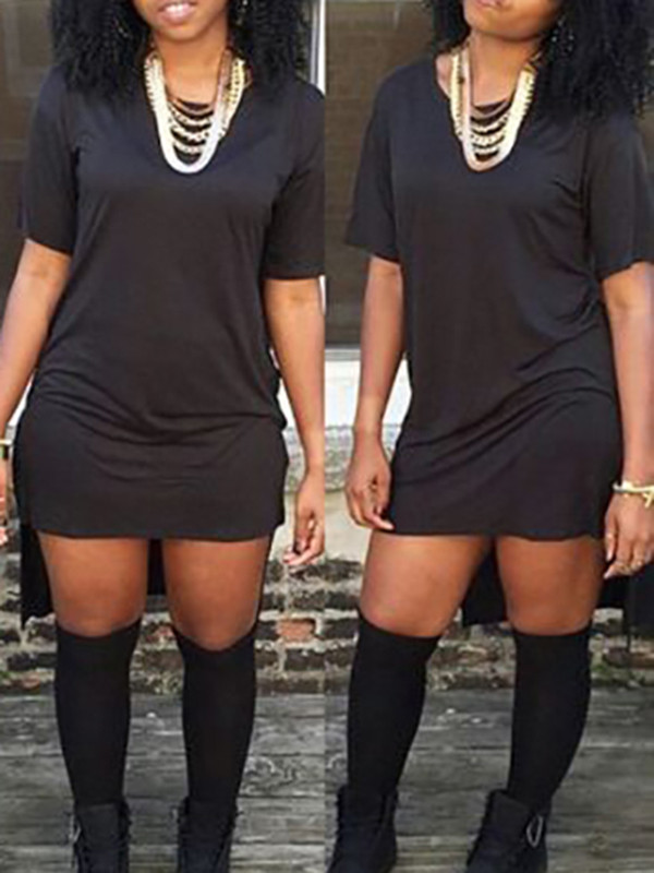 Simple O Neck Short Sleeves Casual Dress