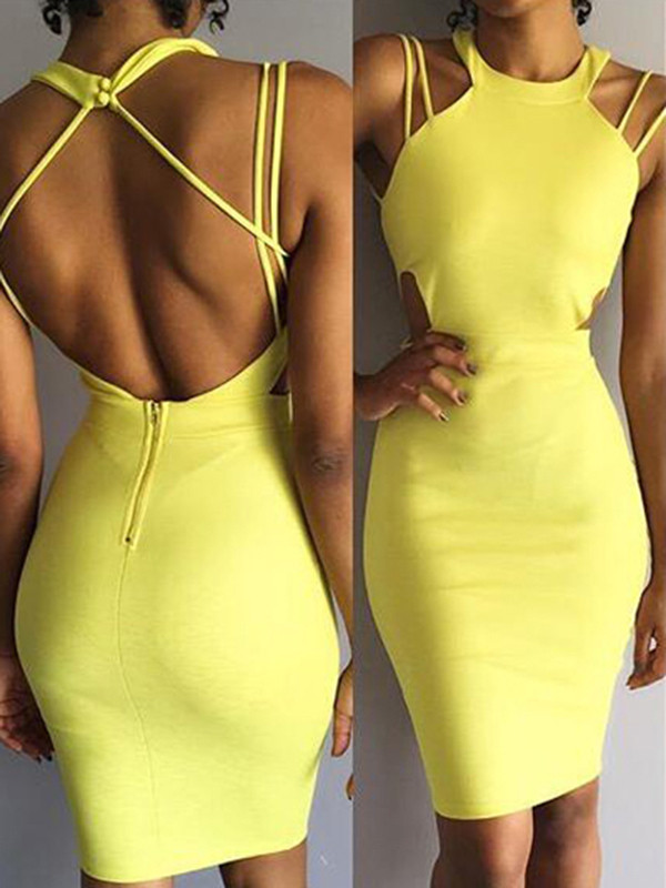 Spaghetti Strap Sleeveless Backless Bodycon Dress