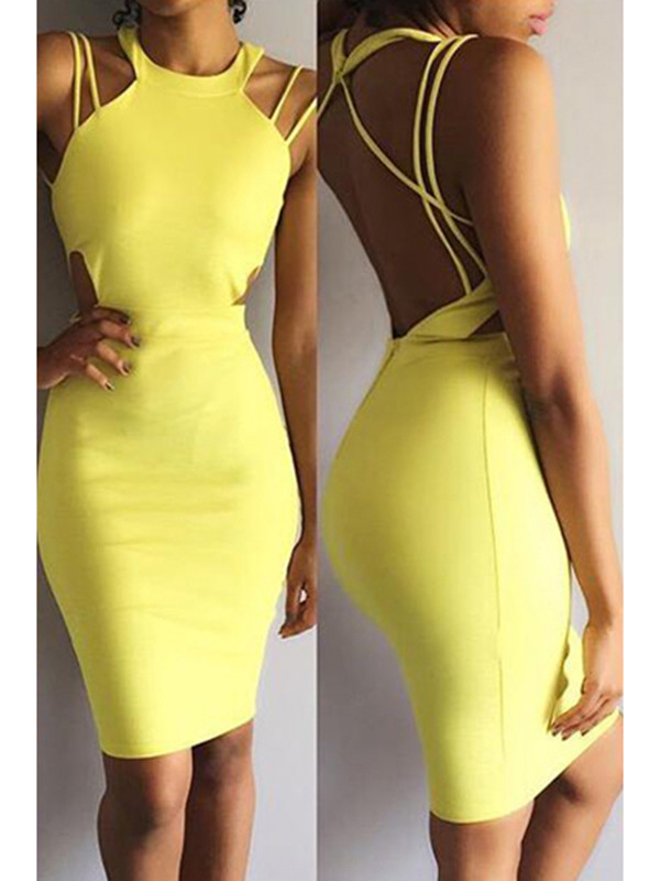 Spaghetti Strap Sleeveless Backless Bodycon Dress