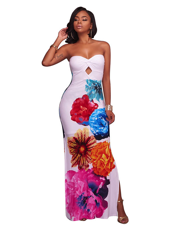 Trendy  Floral Print White Polyester Sheath Dress