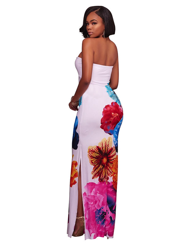 Trendy  Floral Print White Polyester Sheath Dress