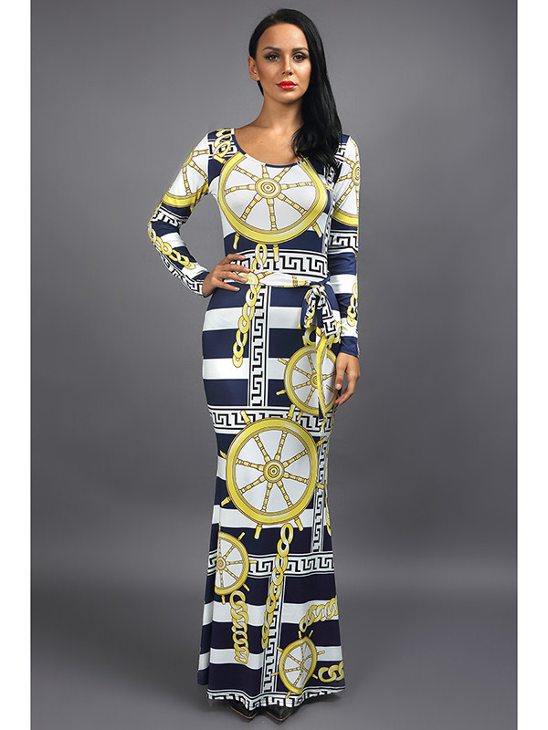 Trendy Boat Neck  Digital Printing  Dress