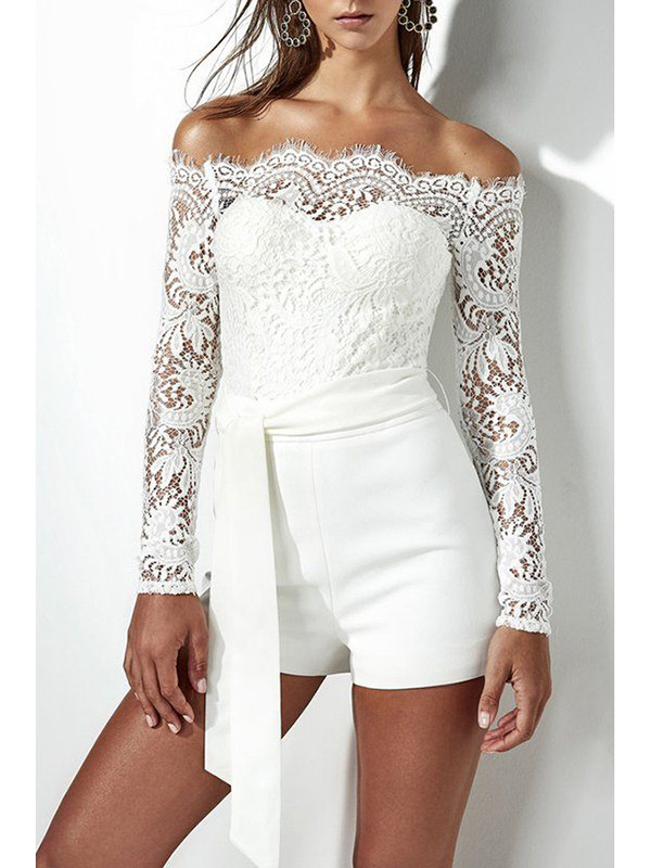 Trendy Dew Shoulder White Bud Jumpsuits  