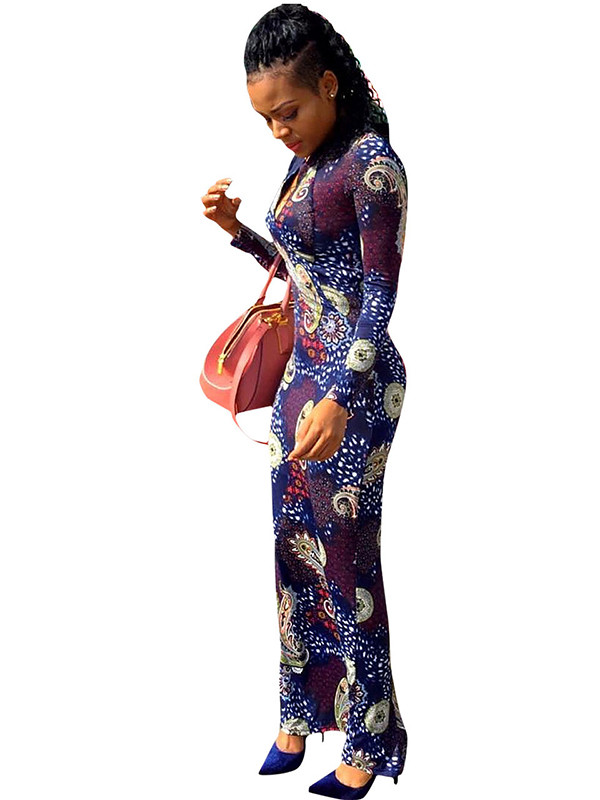Trendy Round Neck Printed Hollow-out Dress