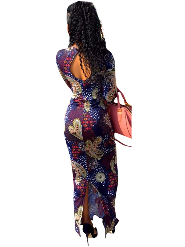 Trendy Round Neck Printed Hollow-out Dress