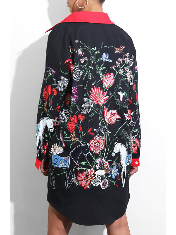 Trendy Turndown Collar Printed Dress