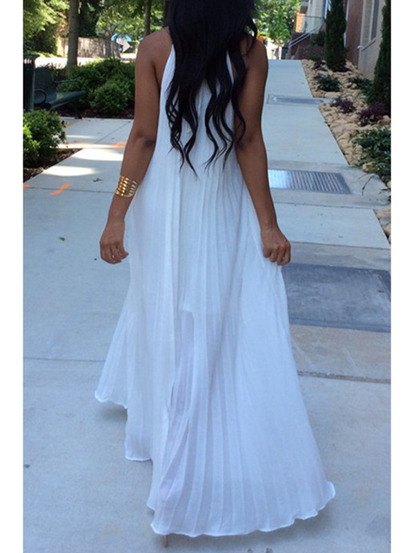 White Round Neck Dew Shoulder Sleeveless Maxi Dress