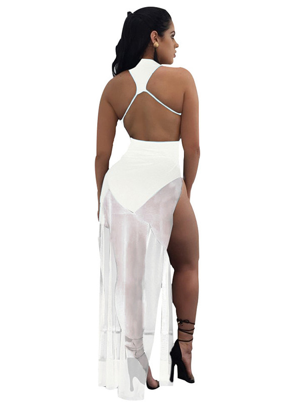 White See-Through Twilled Ankle Length Dress