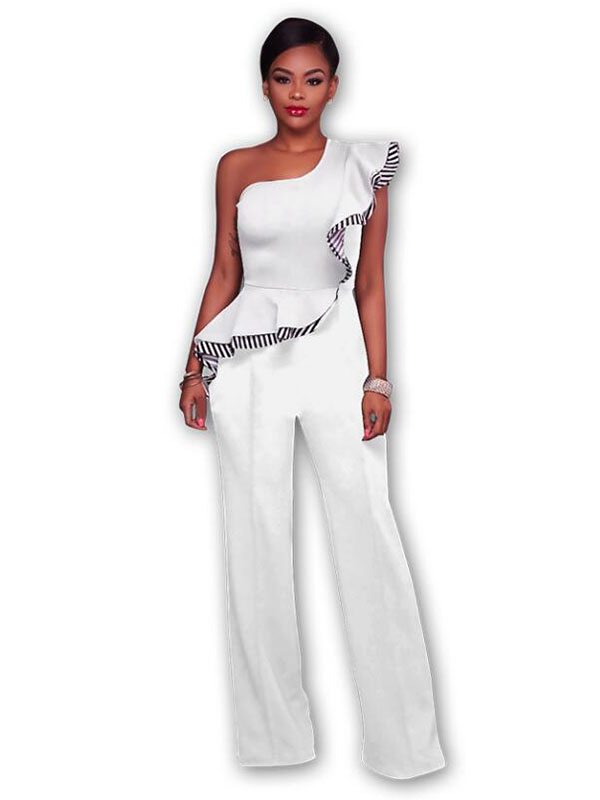 White Stylish Asymmetrical Cotton One-piece Jumpsuits   