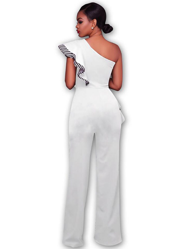 White Stylish Asymmetrical Cotton One-piece Jumpsuits   