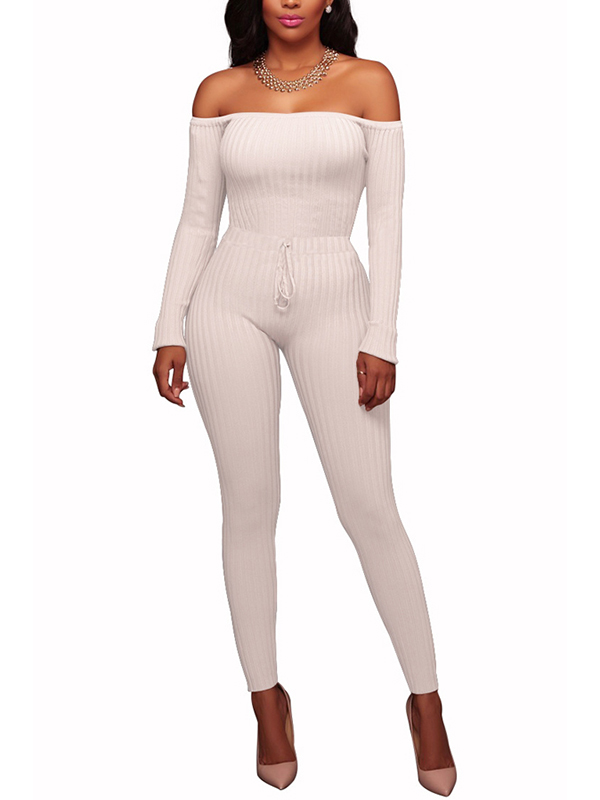 White Stylish Dew Shoulder  One-piece Jumpsuits