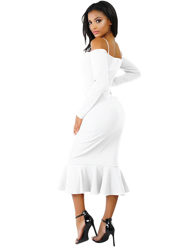 White Trendy Falbala Design Sheath Dress 