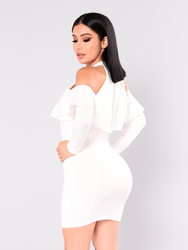 White Trendy Hollow-out Sheath Mini Dress    