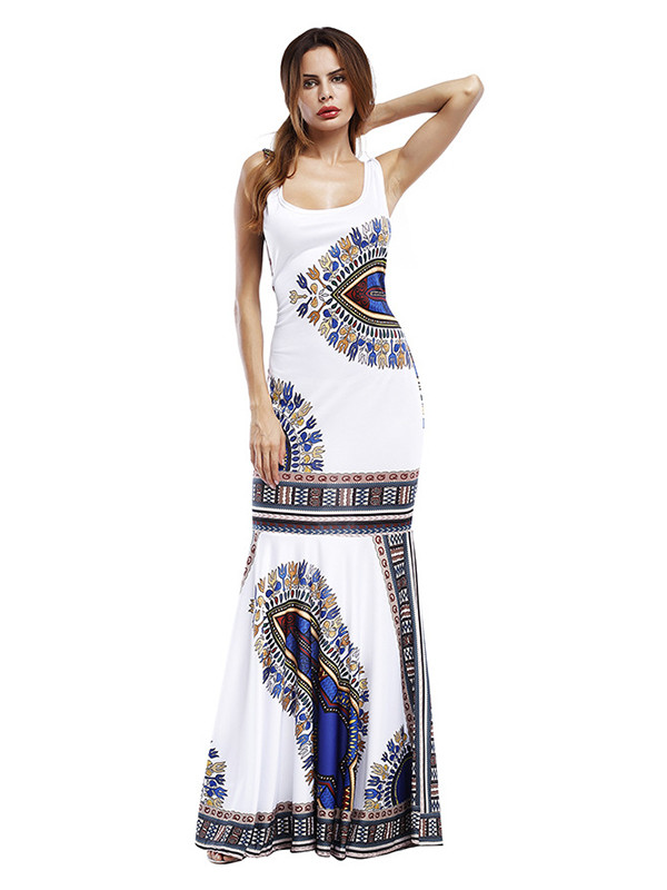 White Trendy Spaghetti Strap Sleeveless Printed Dress