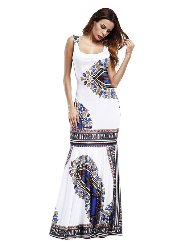 White Trendy Spaghetti Strap Sleeveless Printed Dress